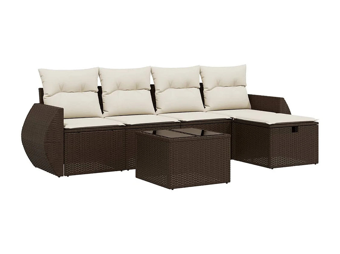 Salon de jardin avec coussins 6 pcs marron résine tressée