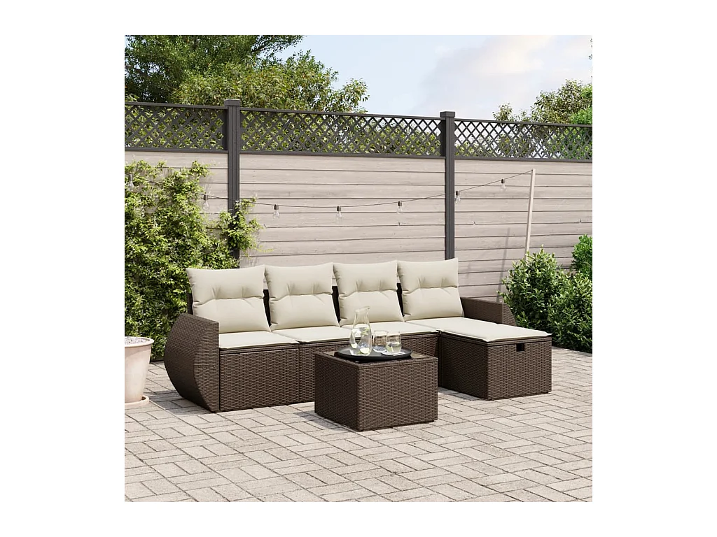 Salon de jardin avec coussins 6 pcs marron résine tressée
