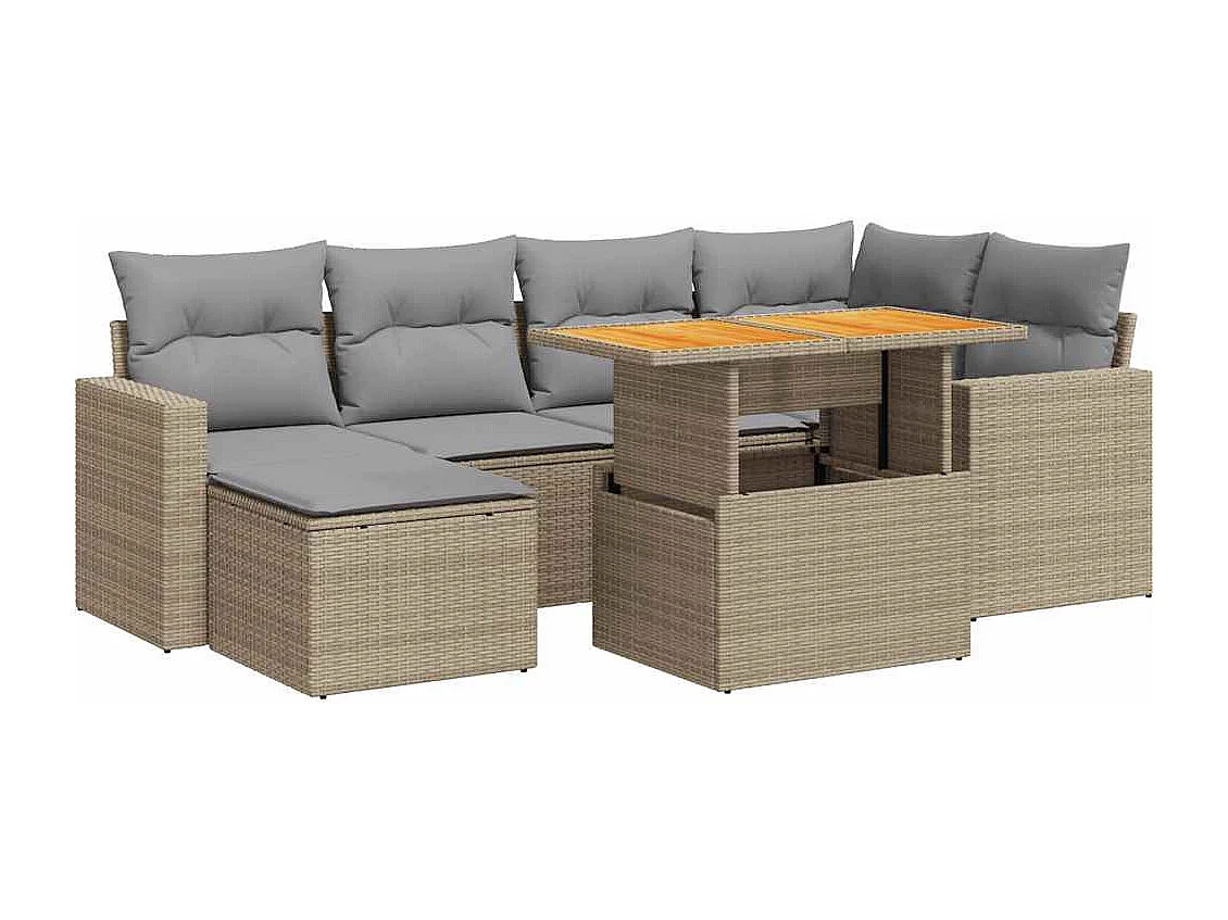 Salon de jardin avec coussins 7 pcs beige résine tressée
