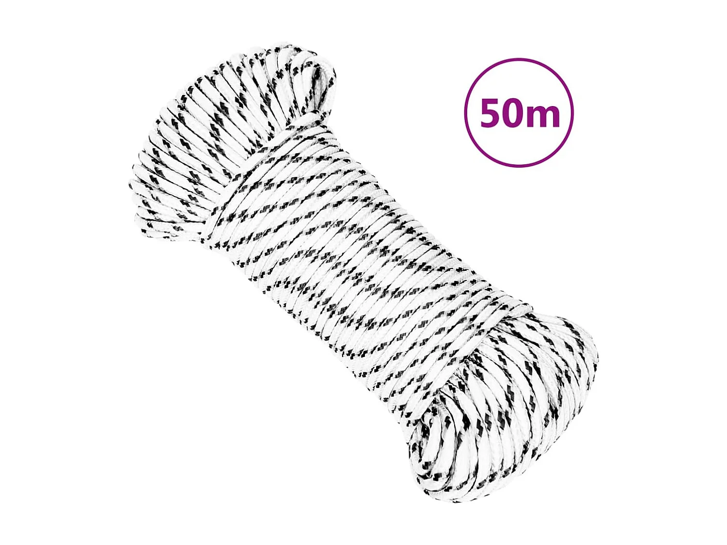 Weißes geflochtenes Bootsseil 5 mm x 50 m Polyester