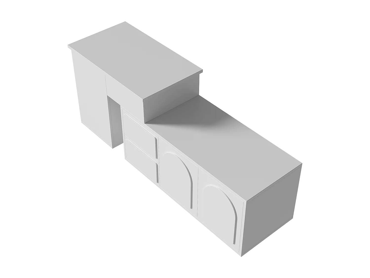 Couchtisch mit hingbarem Tablett, 2 Schubladen, Regal- und Glastüren, 16 LED -Farben, MDF und PB, Weiß