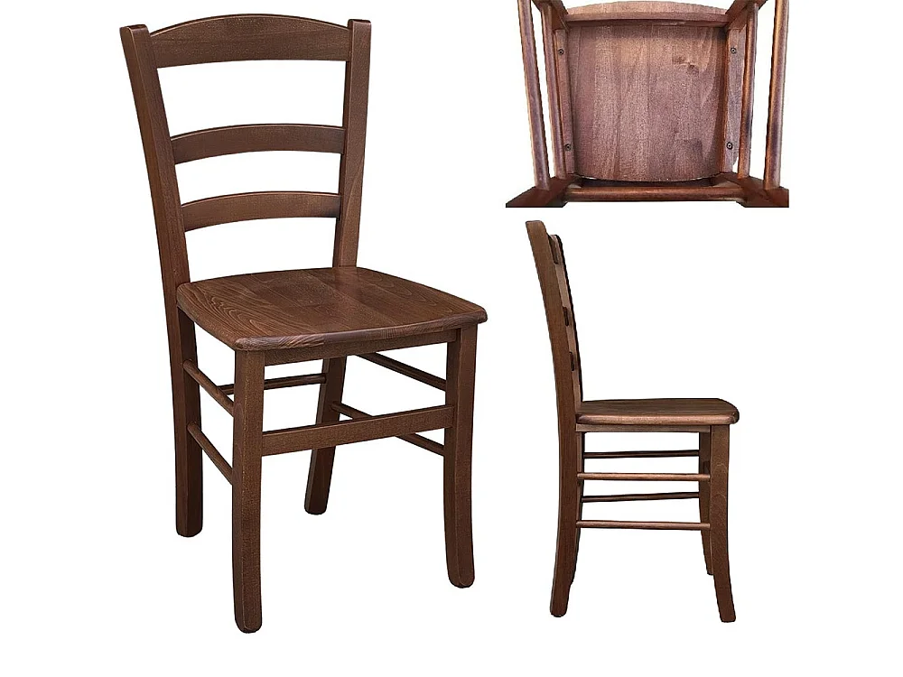 Chaise de salle à manger de campagne en noyer foncé avec assise en bois massif