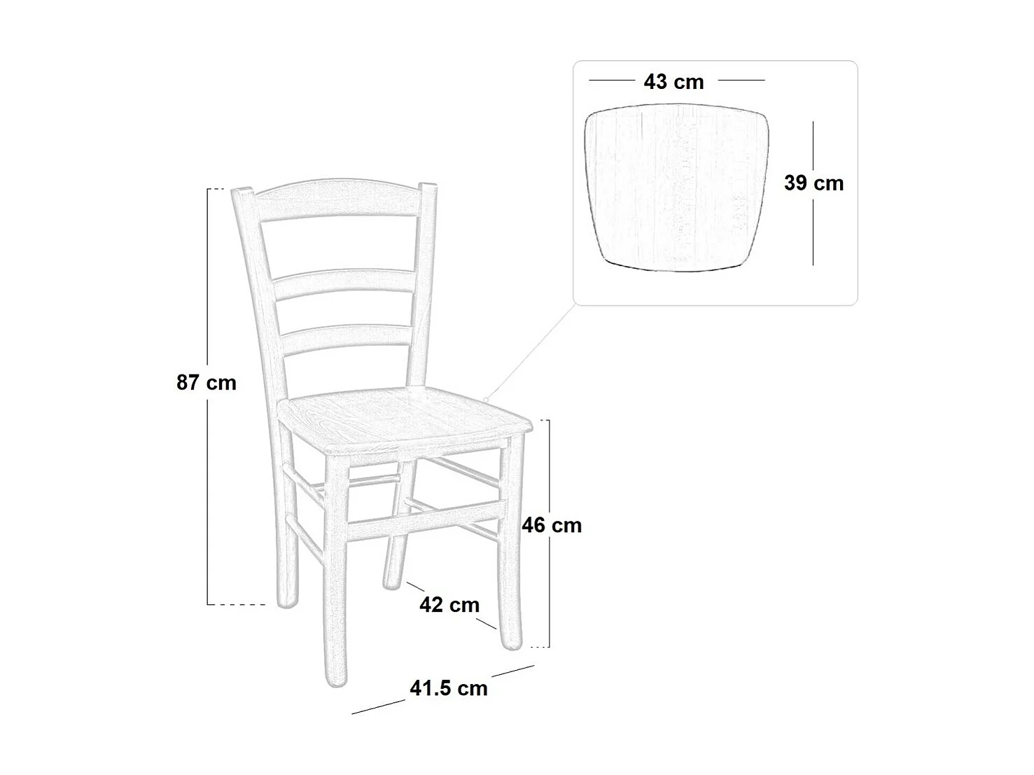 Silla de comedor rústica en nogal oscuro con asiento de madera maciza