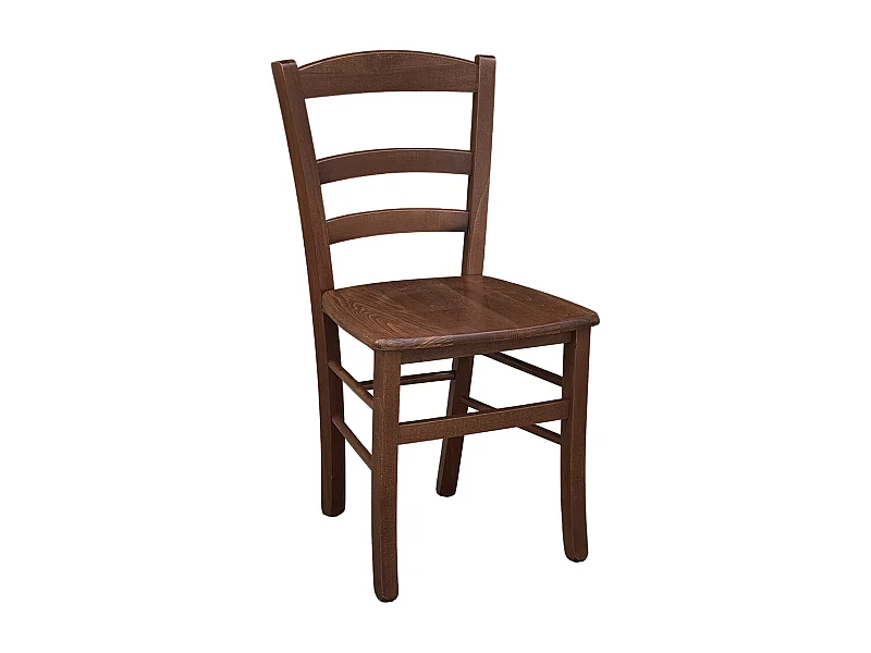 Silla de comedor rústica en nogal oscuro con asiento de madera maciza