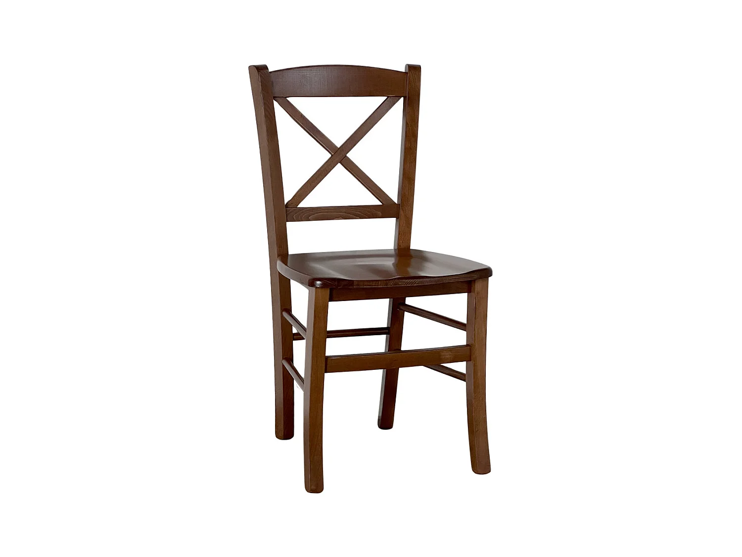 Silla de madera de Venecia con cruz y asiento de madera de nogal oscuro