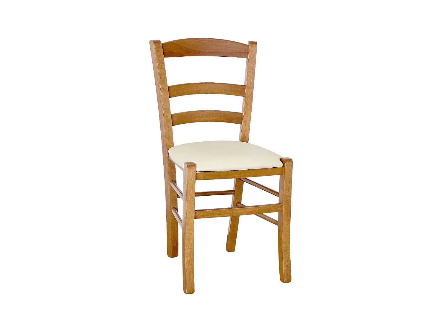 Chaise de campagne en bois de noyer clair avec assise en simili cuir beige