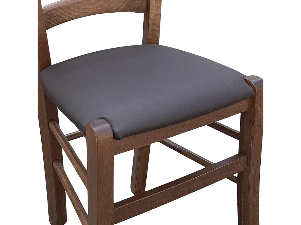 Sedia legno venezia noce scuro con seduta similpelle imbottita marrone