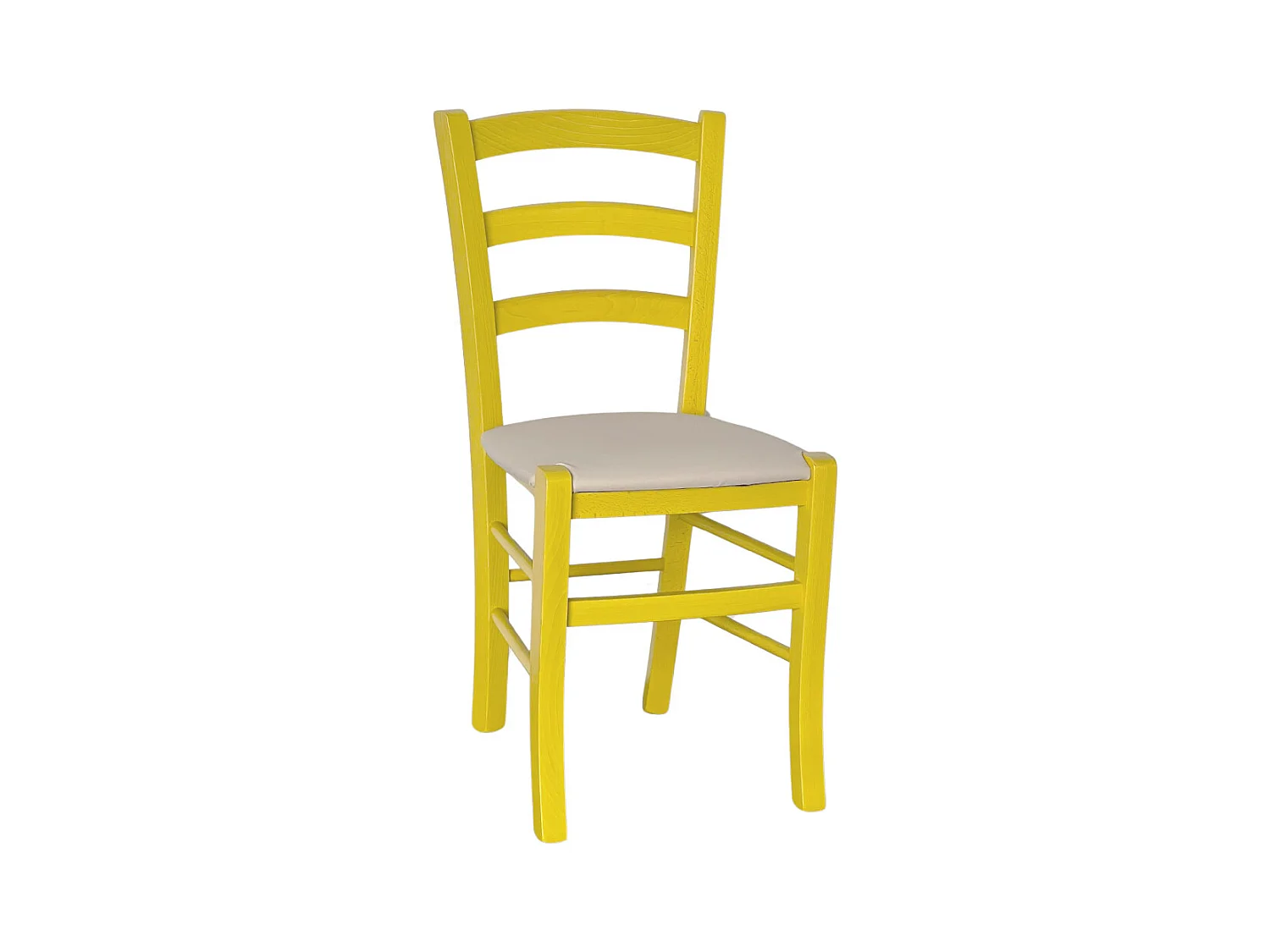 Chaise en bois jaune de Venise avec assise en simili cuir beige crème