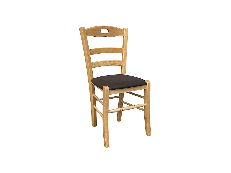 Sedia legno naturale loris con seduta imbottita similpelle marrone