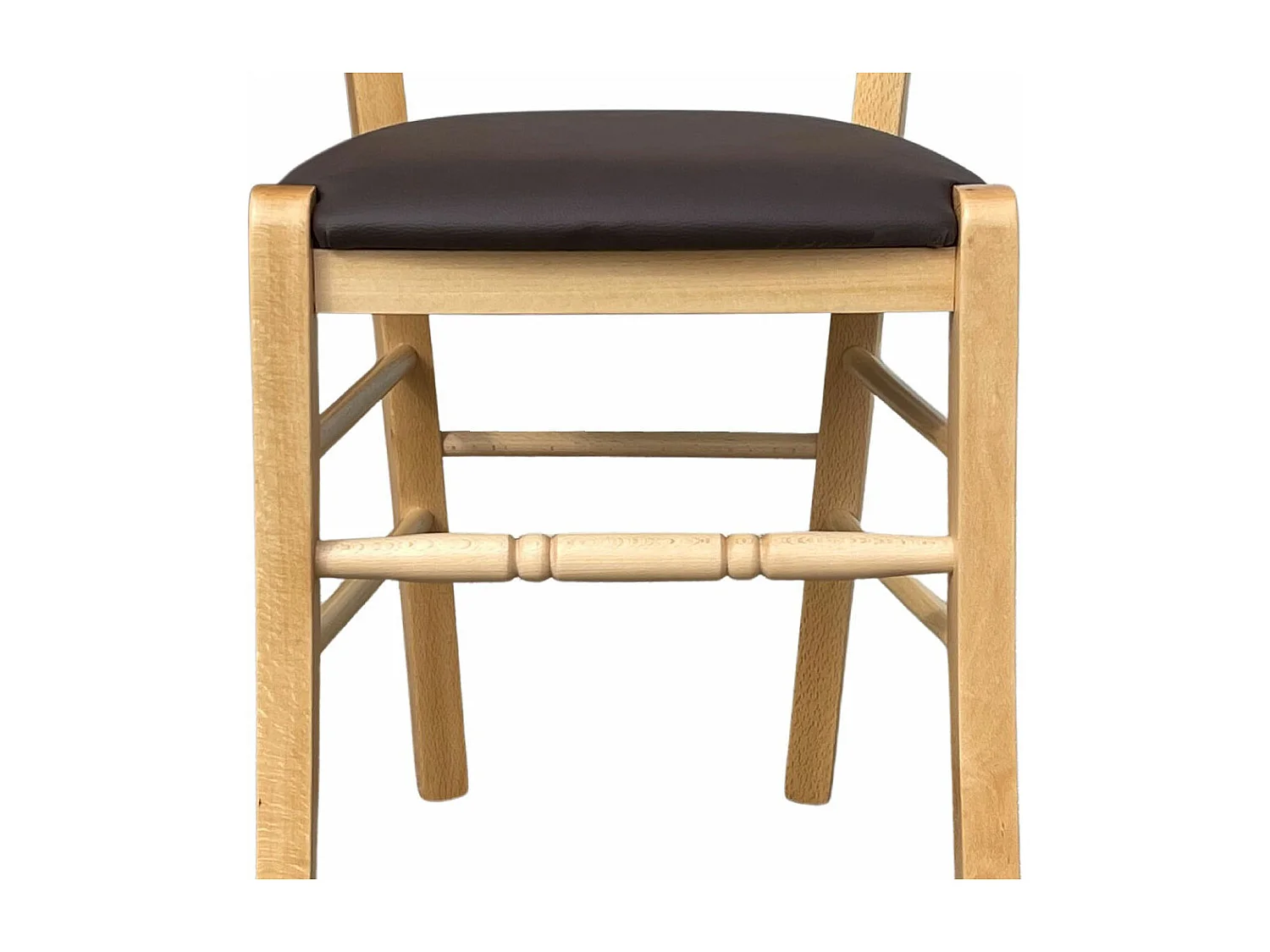 Silla loris de madera natural con asiento acolchado en polipiel marrón