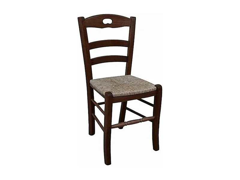 Silla de madera Loris con asiento de paja en nogal oscuro