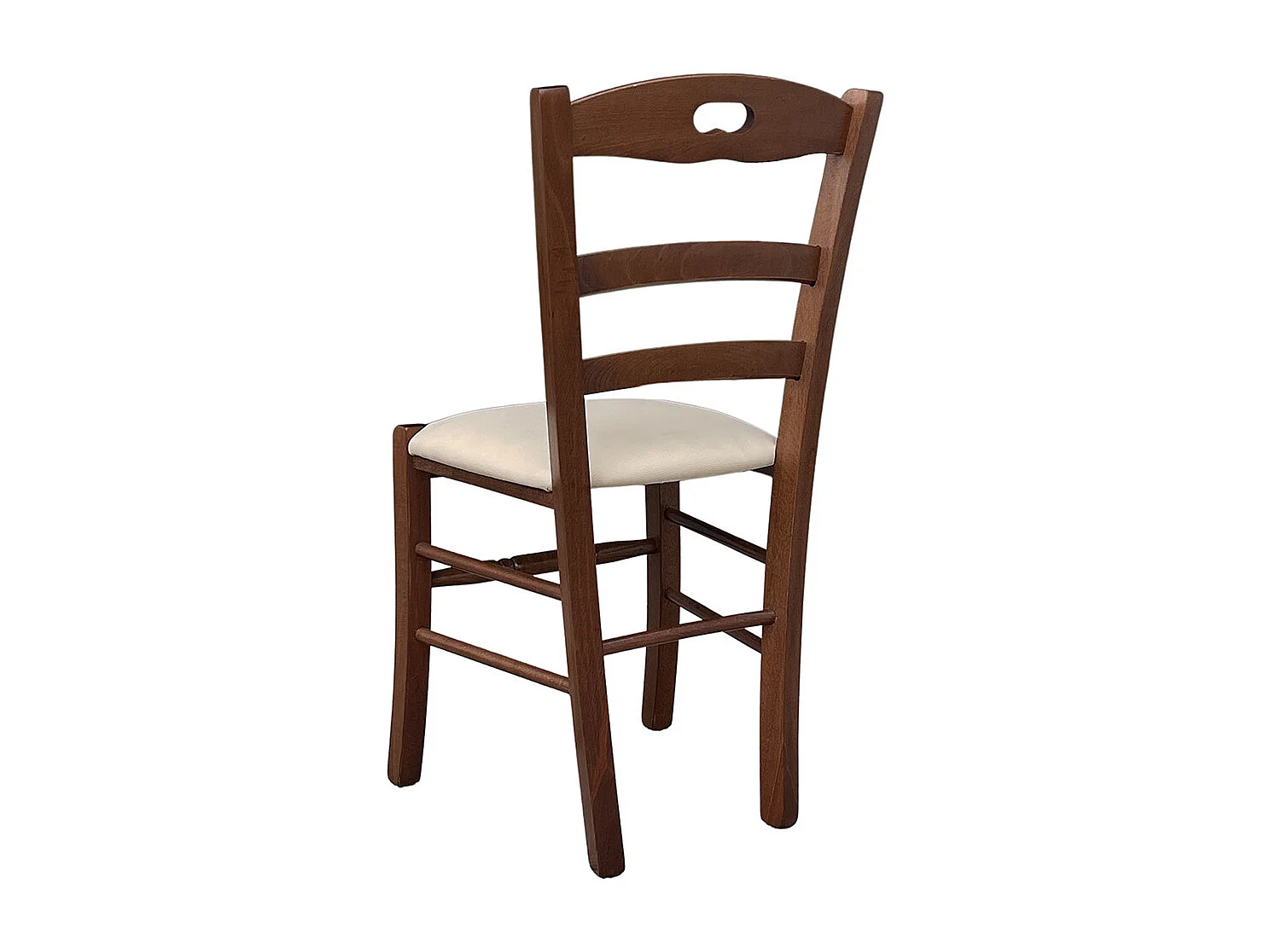 Silla Loris de madera de nogal oscuro con asiento tapizado en ecopiel beige