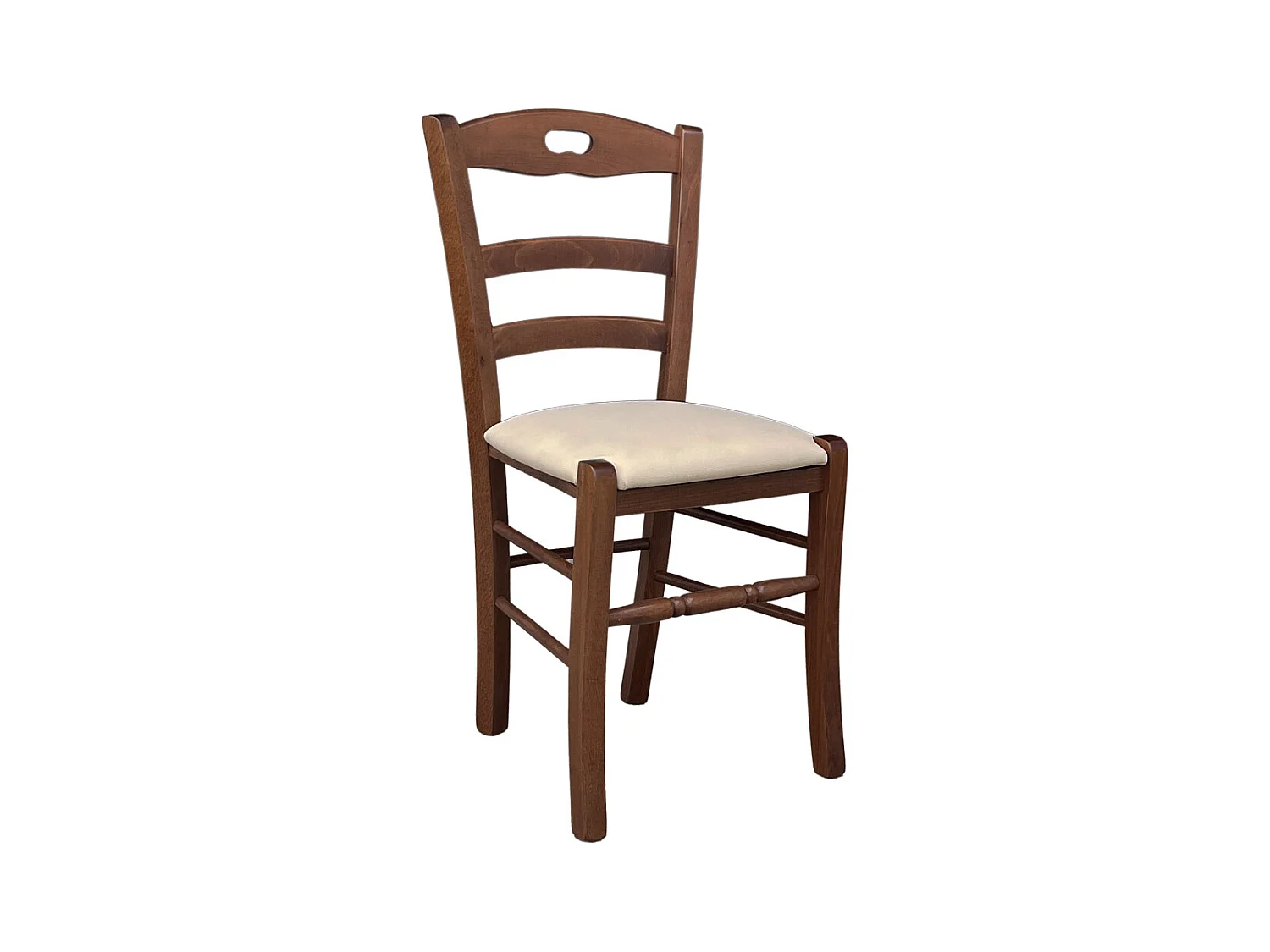 Chaise Loris en bois de noyer foncé avec assise rembourrée en éco-cuir beige