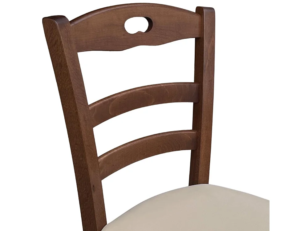 Chaise Loris en bois de noyer foncé avec assise rembourrée en éco-cuir beige