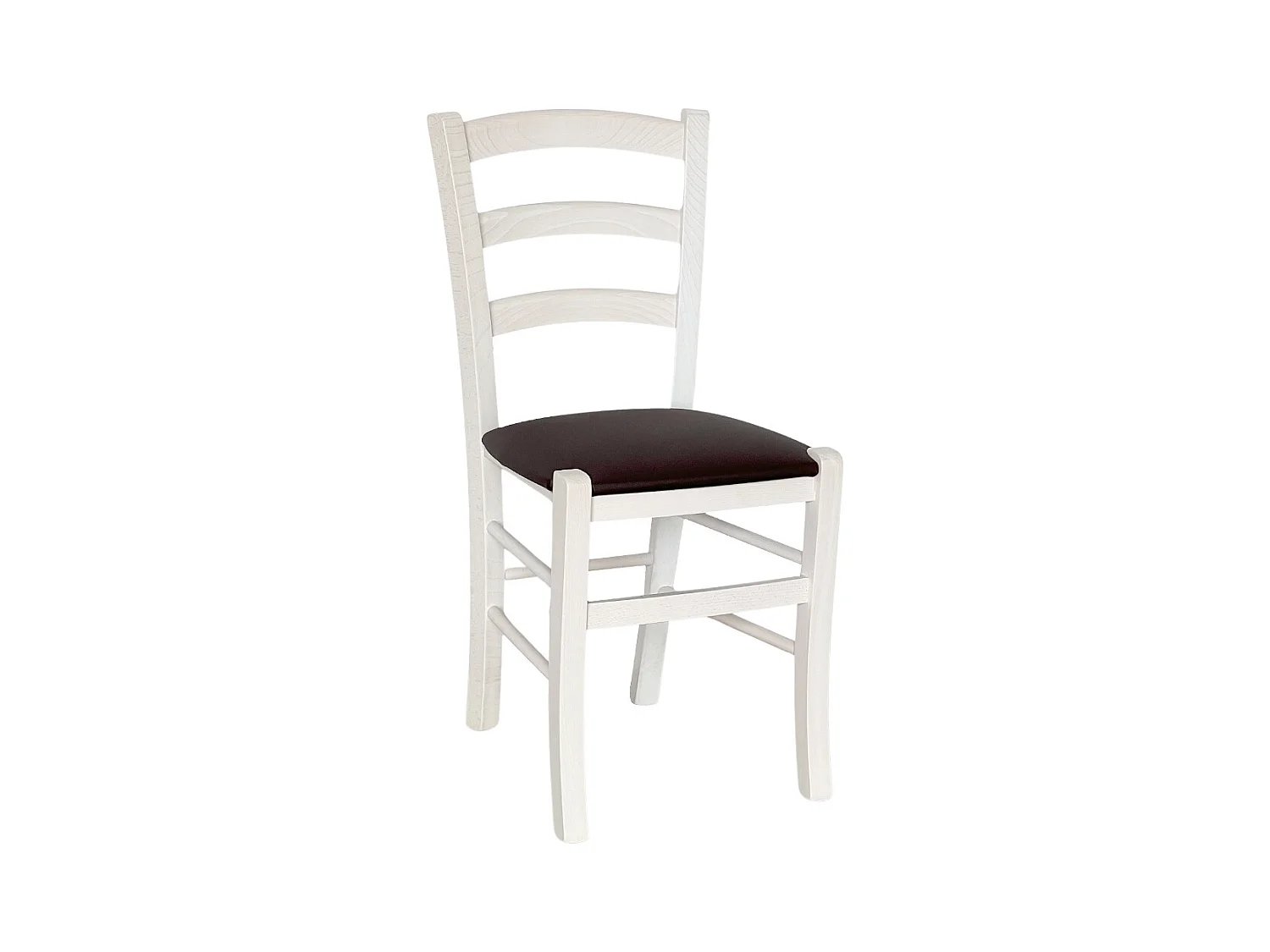 Chaise de campagne en bois de Venise blanche avec assise en simili cuir marron