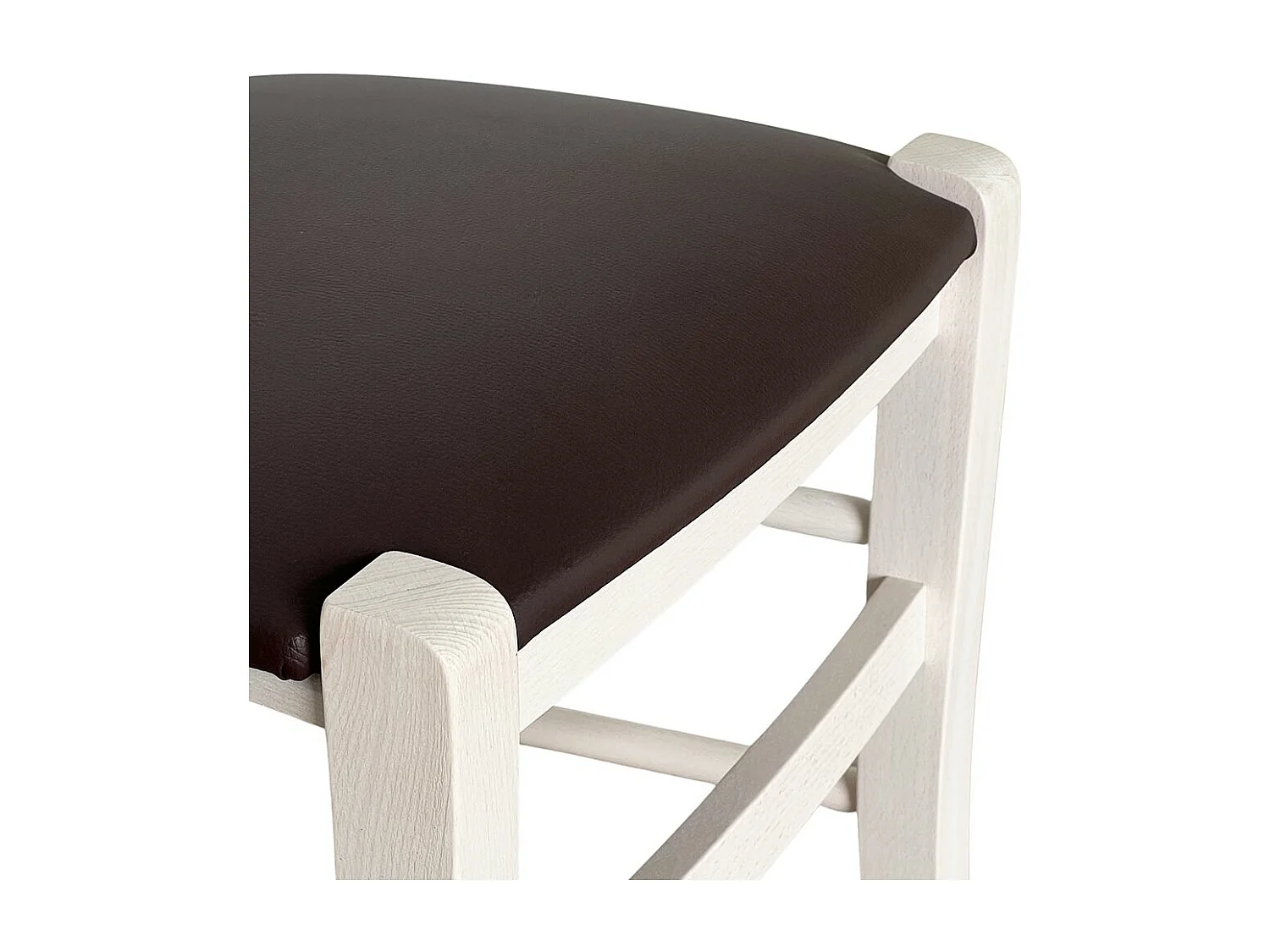 Chaise de campagne en bois de Venise blanche avec assise en simili cuir marron