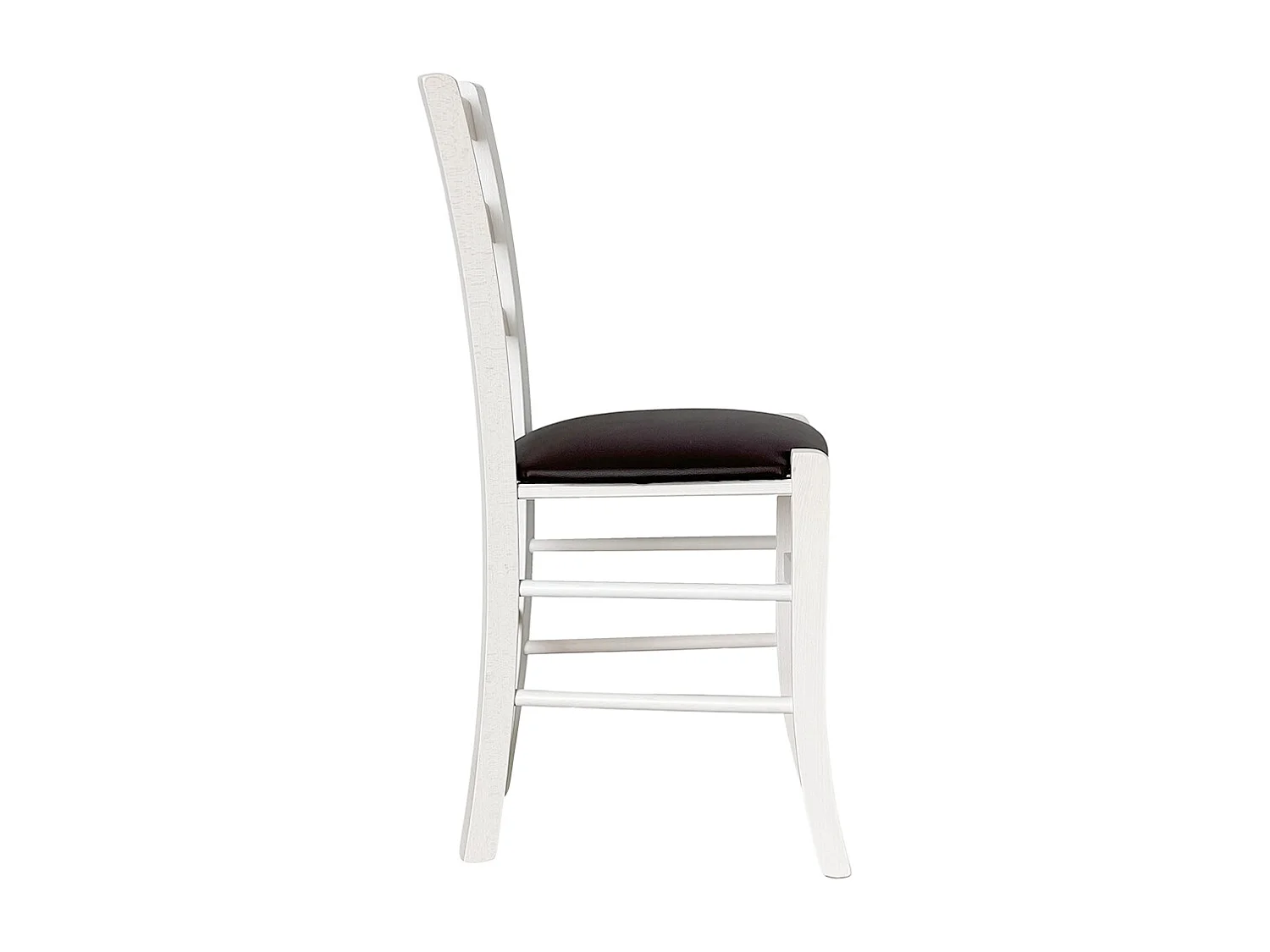 Chaise de campagne en bois de Venise blanche avec assise en simili cuir marron