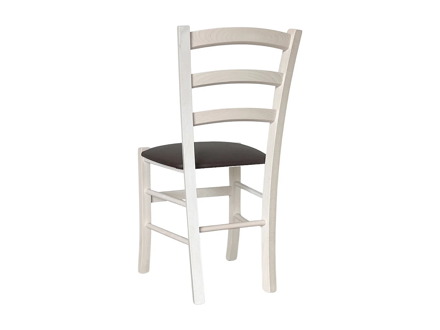 Chaise de campagne en bois de Venise blanche avec assise en simili cuir marron