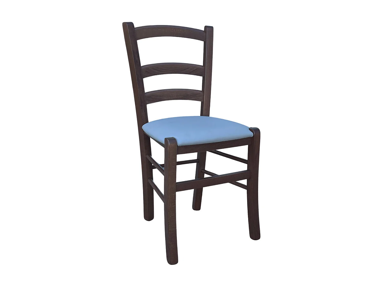 Silla Venice de madera de nogal oscuro con asiento de piel sintética color gris hielo