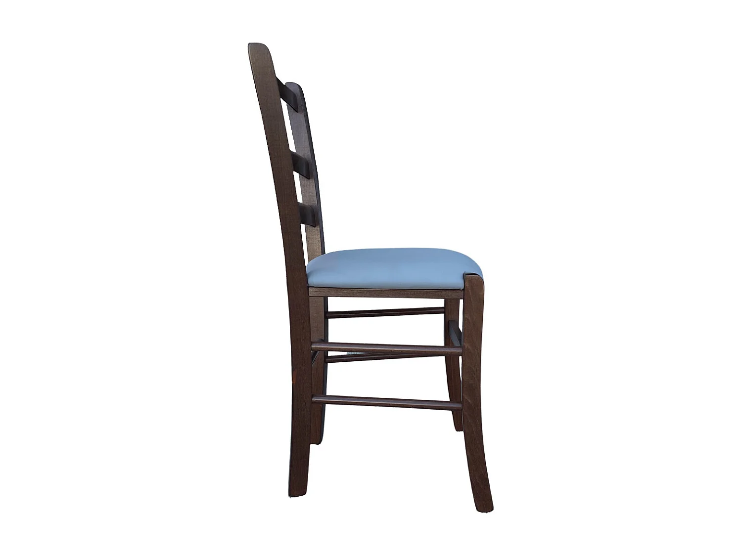 Silla Venice de madera de nogal oscuro con asiento de piel sintética color gris hielo