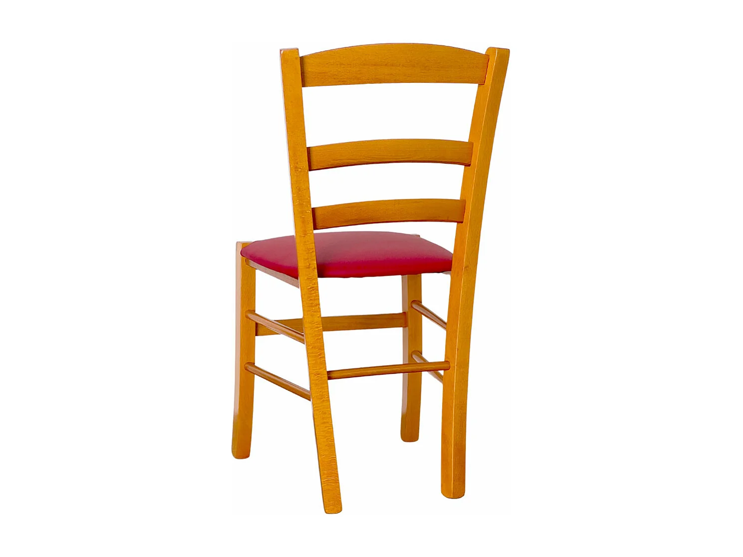 Silla rústica de madera de cerezo con asiento de piel sintética roja