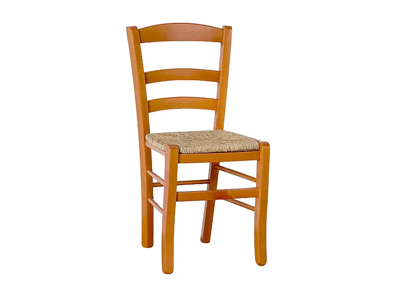 Silla rústica de madera de cerezo con asiento de paja