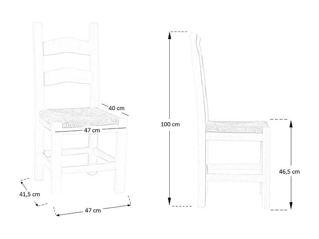 Chaise rustique en bois avec assise en paille brute à peindre