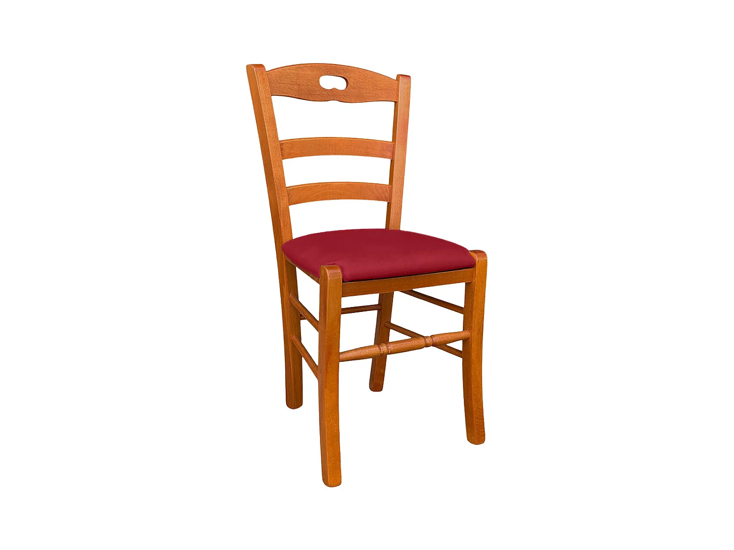 Chaise en cerisier Loris avec assise rembourrée en éco-cuir rouge