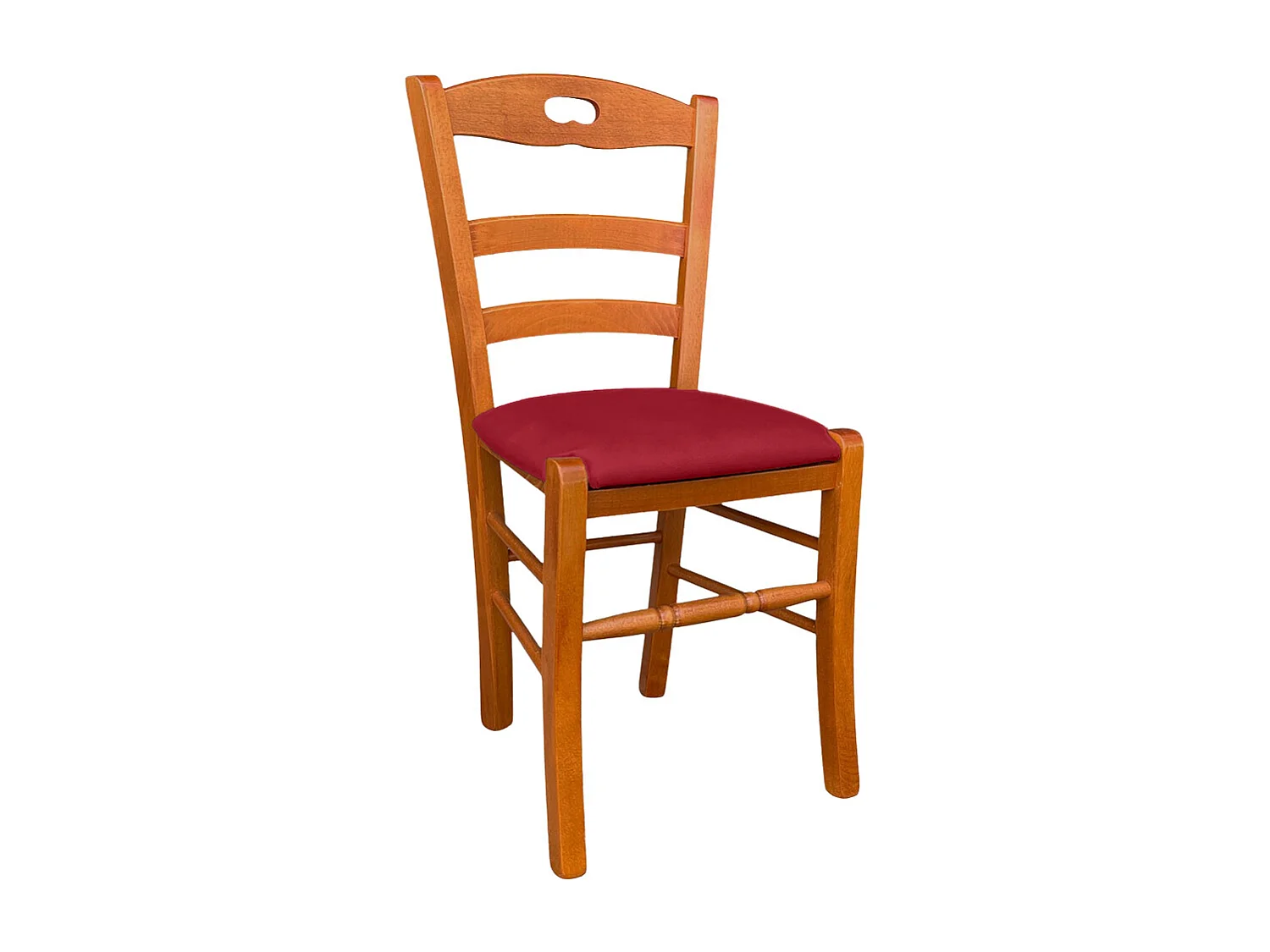 Chaise en cerisier Loris avec assise rembourrée en éco-cuir rouge