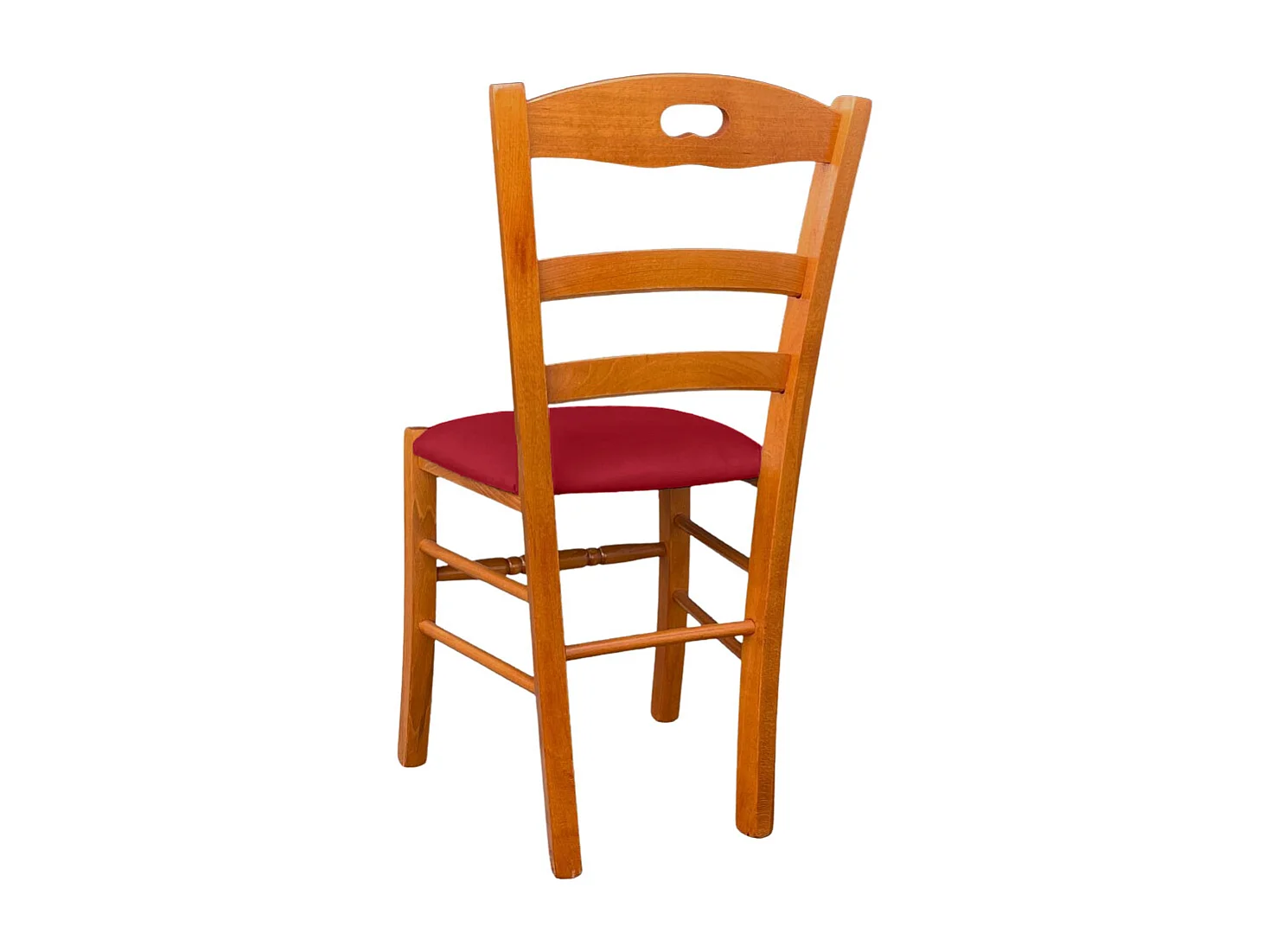 Chaise en cerisier Loris avec assise rembourrée en éco-cuir rouge