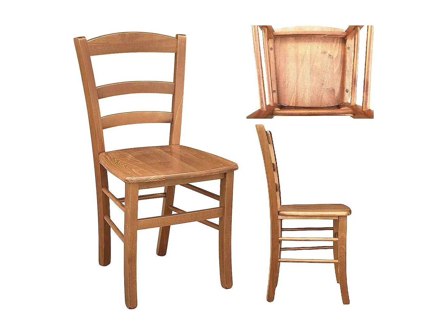 Chaise de campagne en bois avec assise en noyer clair x6