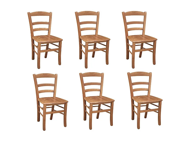 Chaise de campagne en bois avec assise en noyer clair x6