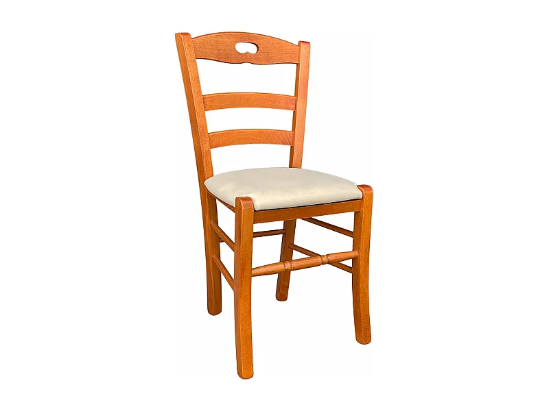Sedia legno loris ciliegio con seduta in similpelle beige