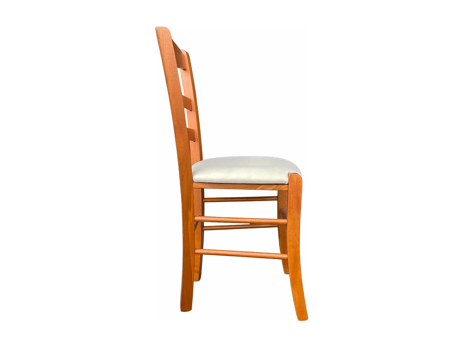 Chaise en bois de cerisier Loris avec assise en simili cuir beige