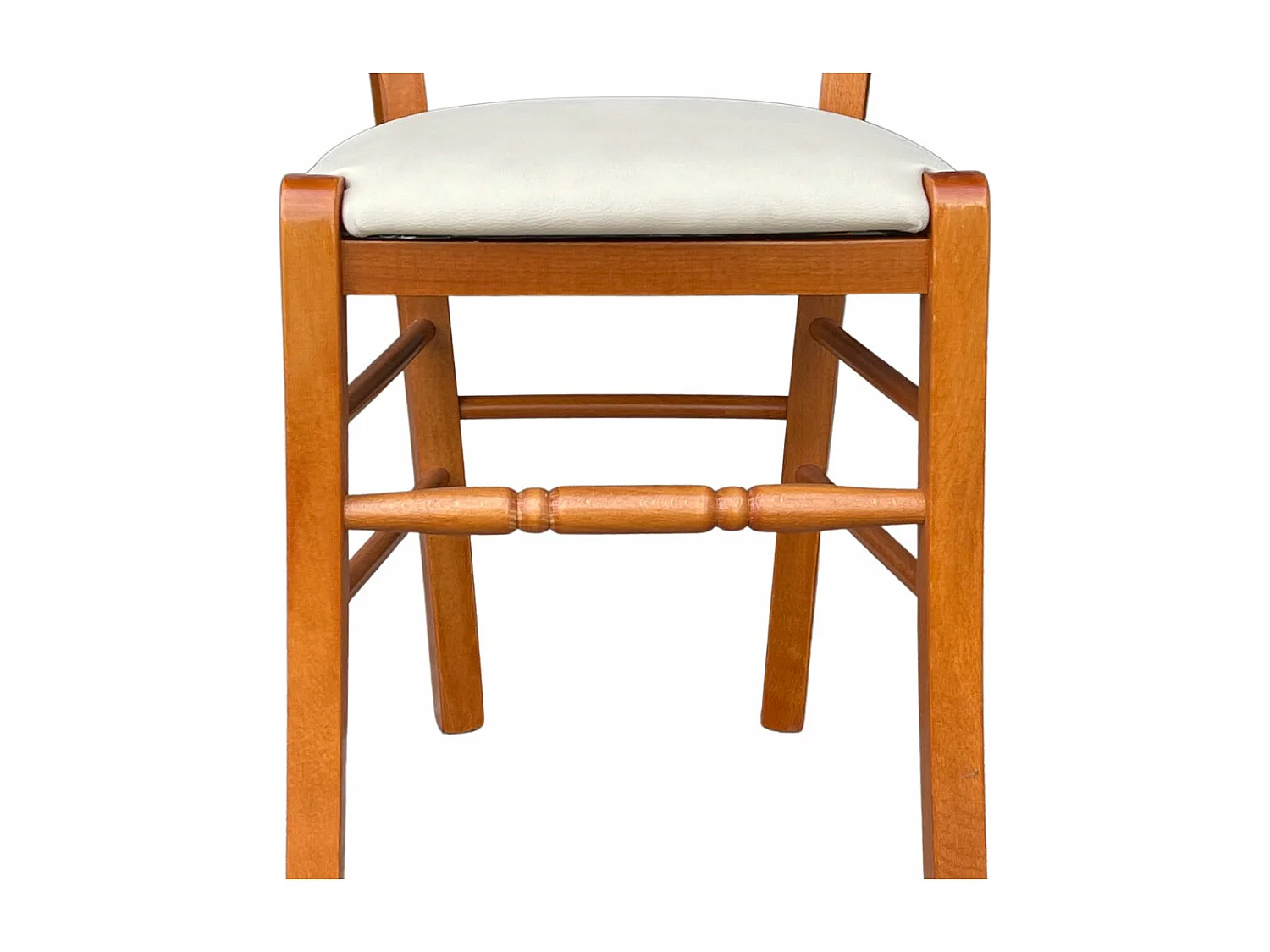 Chaise en bois de cerisier Loris avec assise en simili cuir beige