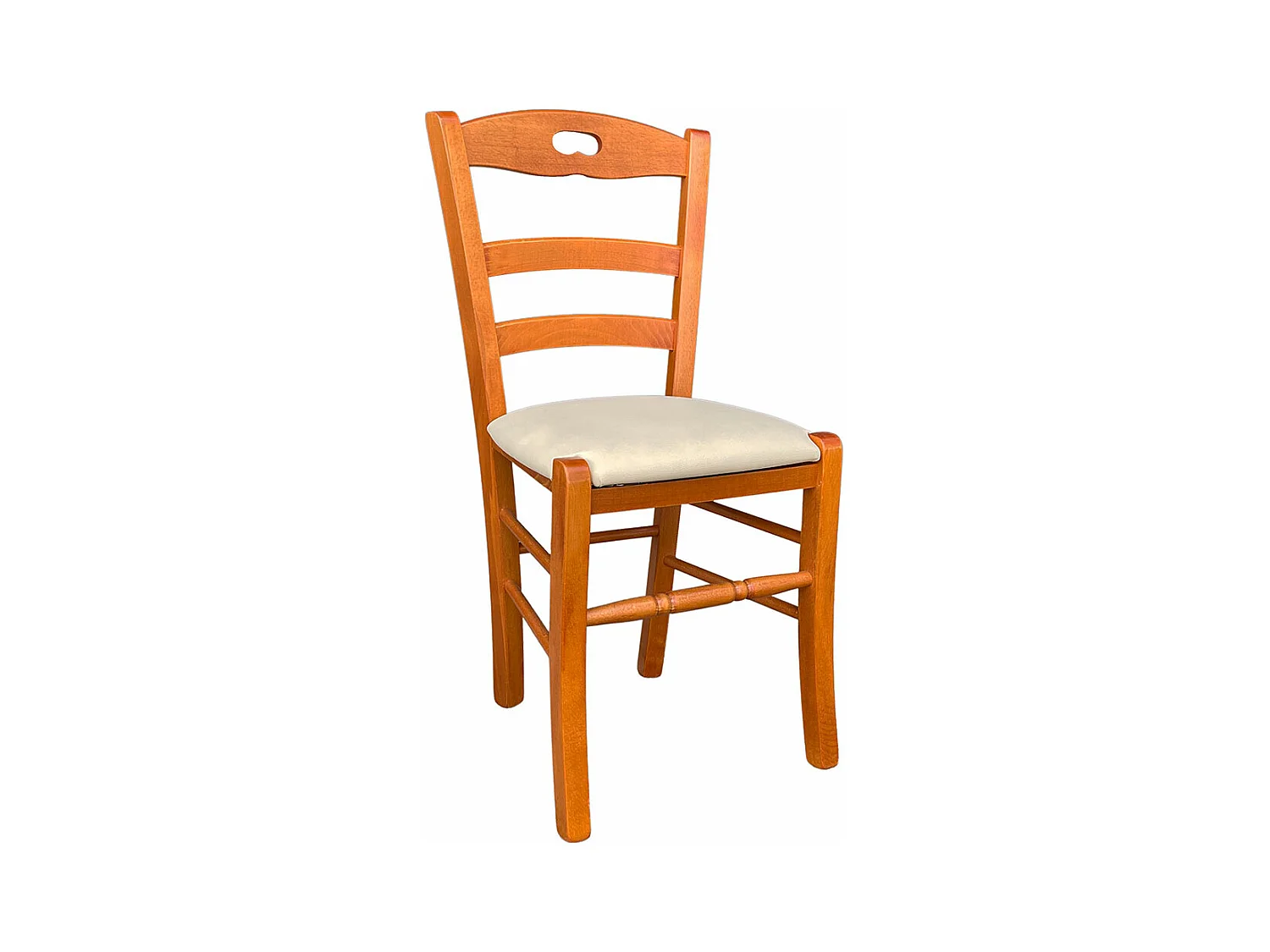 Chaise en bois de cerisier Loris avec assise en simili cuir beige