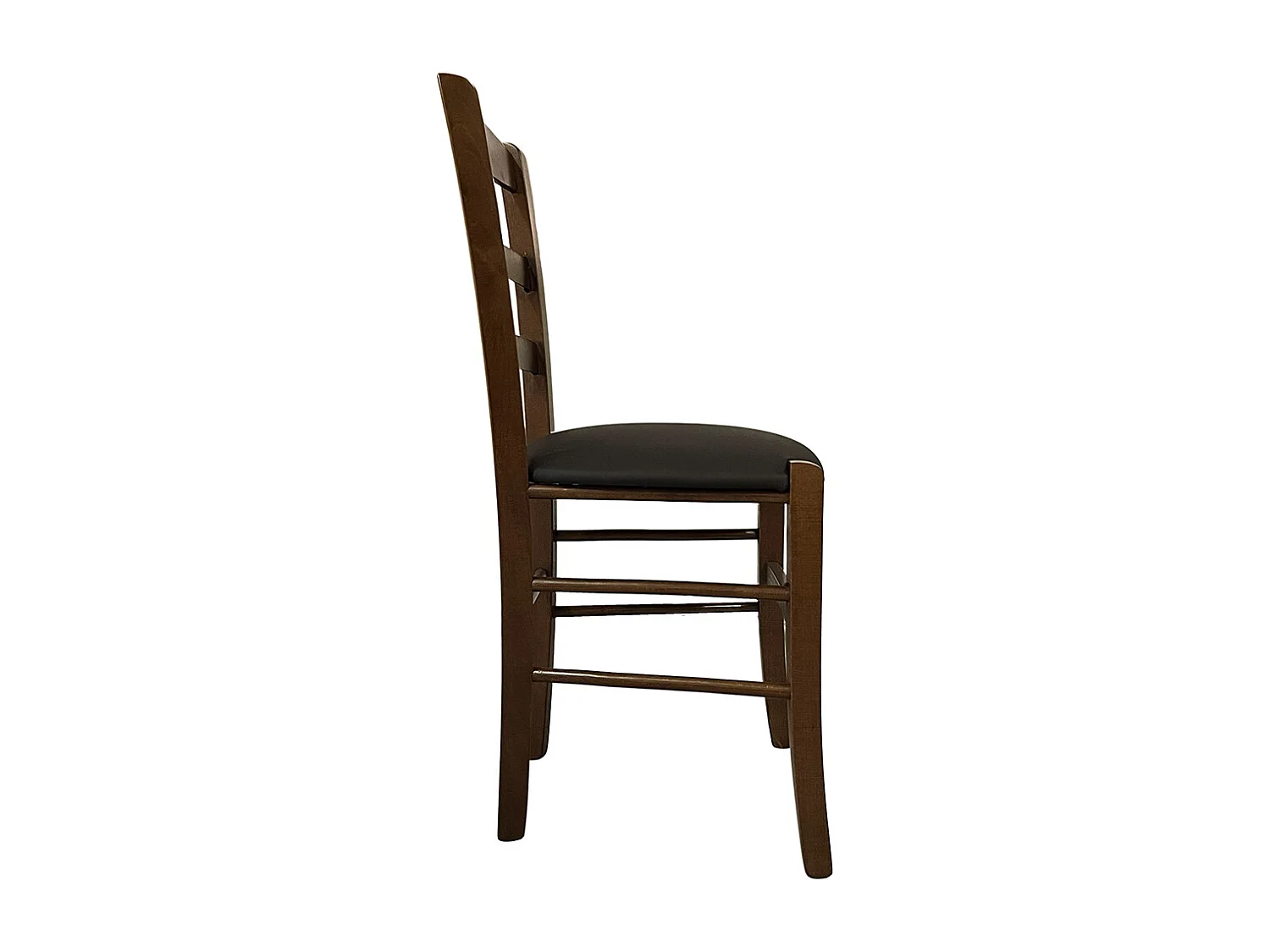 Chaise de campagne en bois de noyer foncé avec assise rembourrée marron