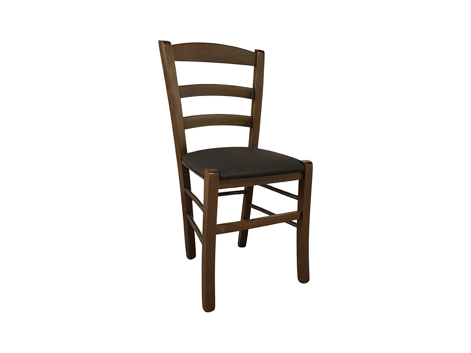 Chaise de campagne en bois de noyer foncé avec assise rembourrée marron