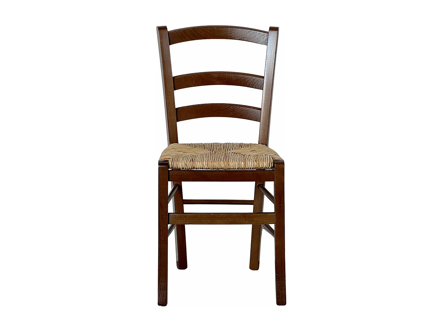 Chaise Venice en bois massif avec assise en paille de riz teintée noyer foncé