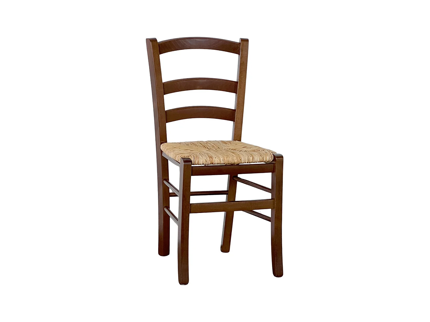 Chaise Venice en bois massif avec assise en paille de riz teintée noyer foncé