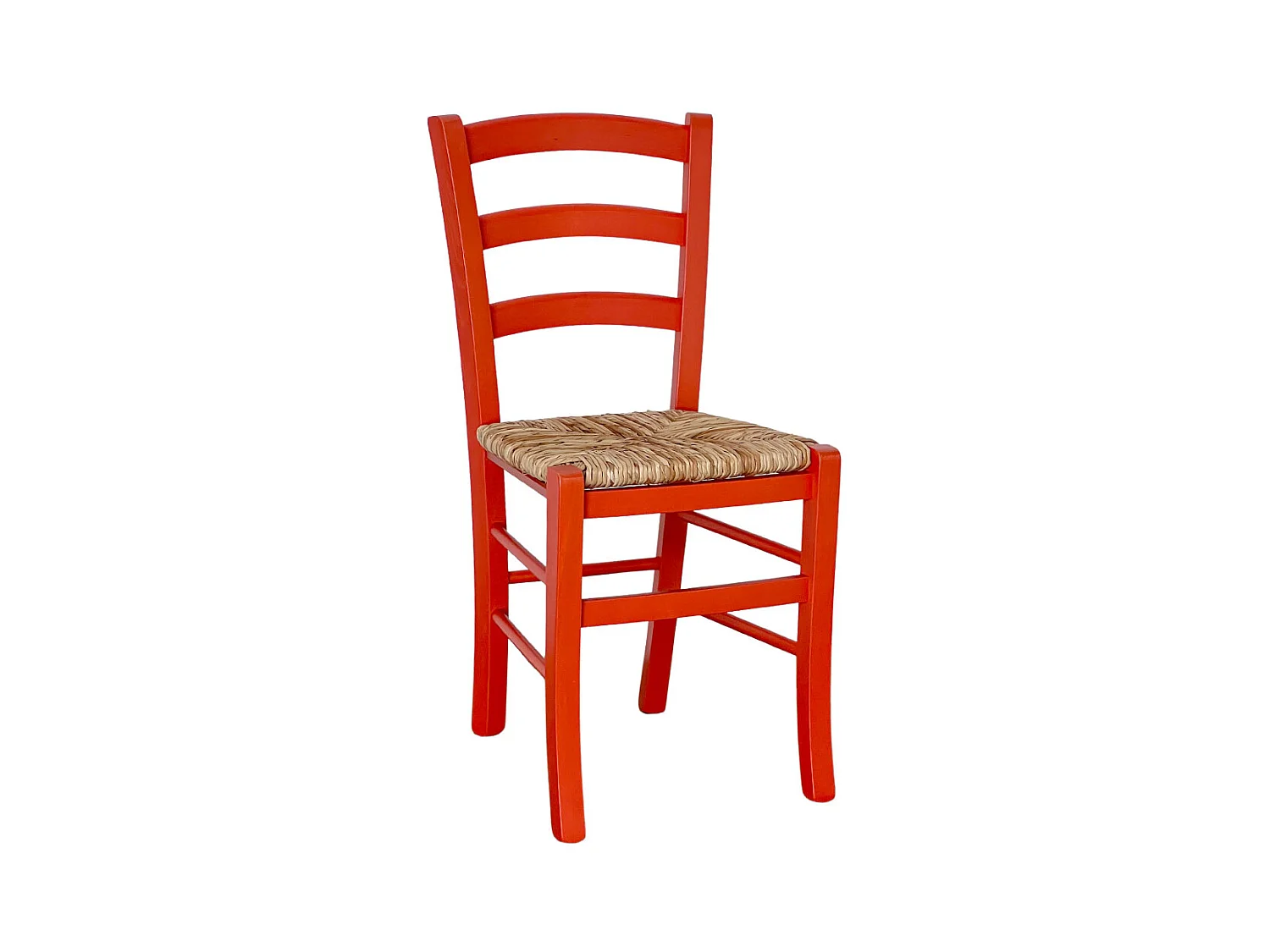Chaise en bois rouge de Venise avec assise en paille de riz