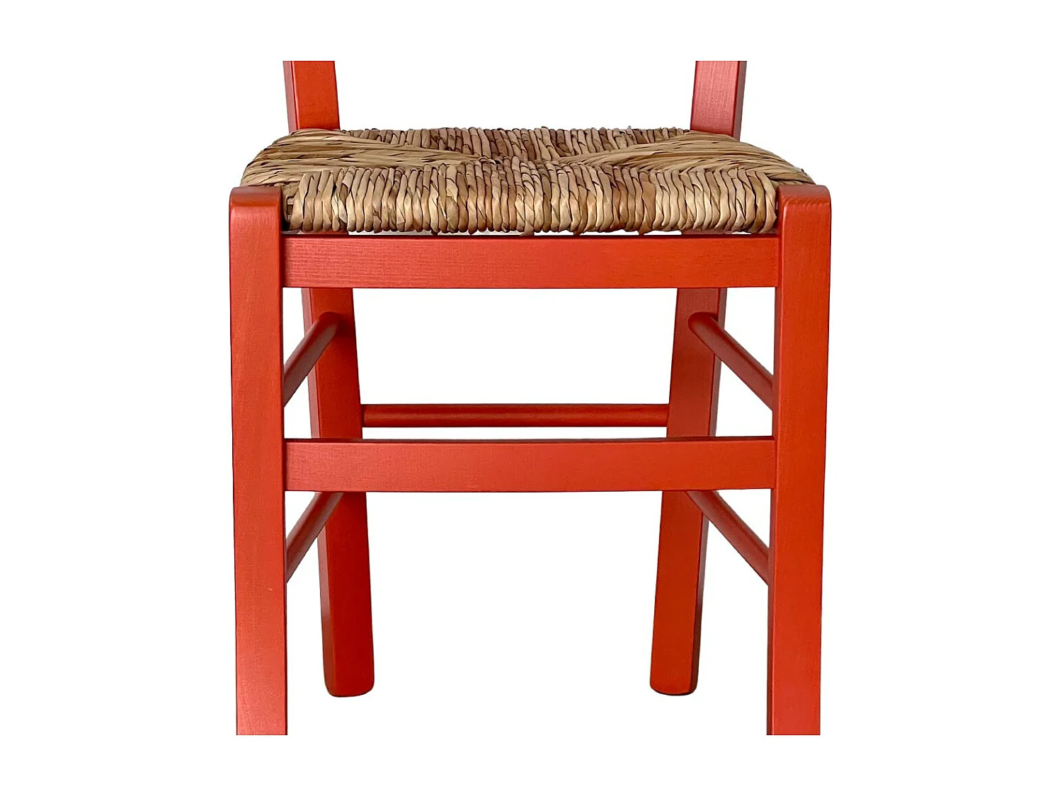 Chaise en bois rouge de Venise avec assise en paille de riz