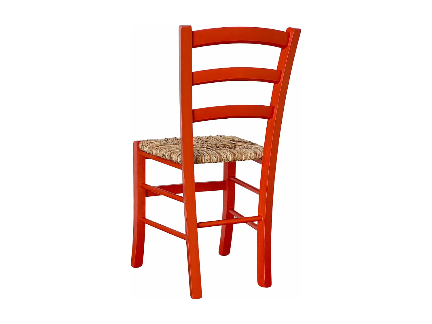 Chaise en bois rouge de Venise avec assise en paille de riz