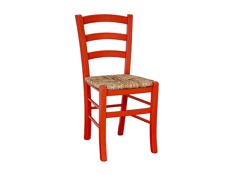 Chaise en bois rouge de Venise avec assise en paille de riz