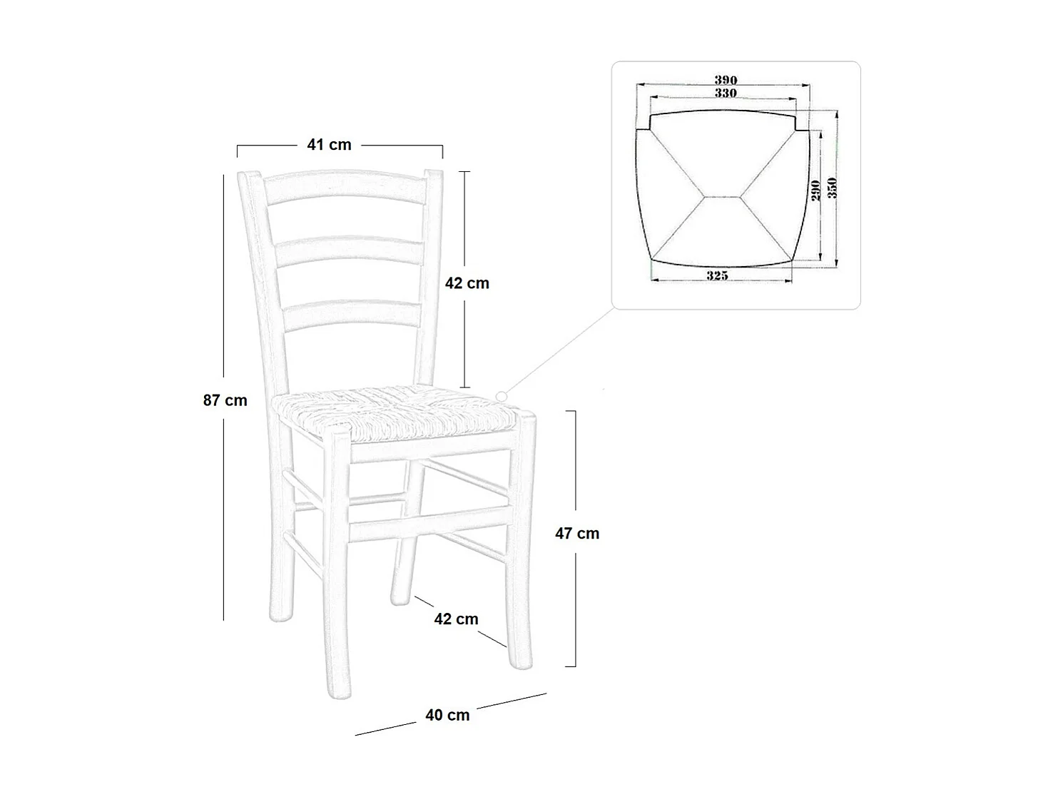 Silla veneciana amarilla de madera con asiento de paja de arroz