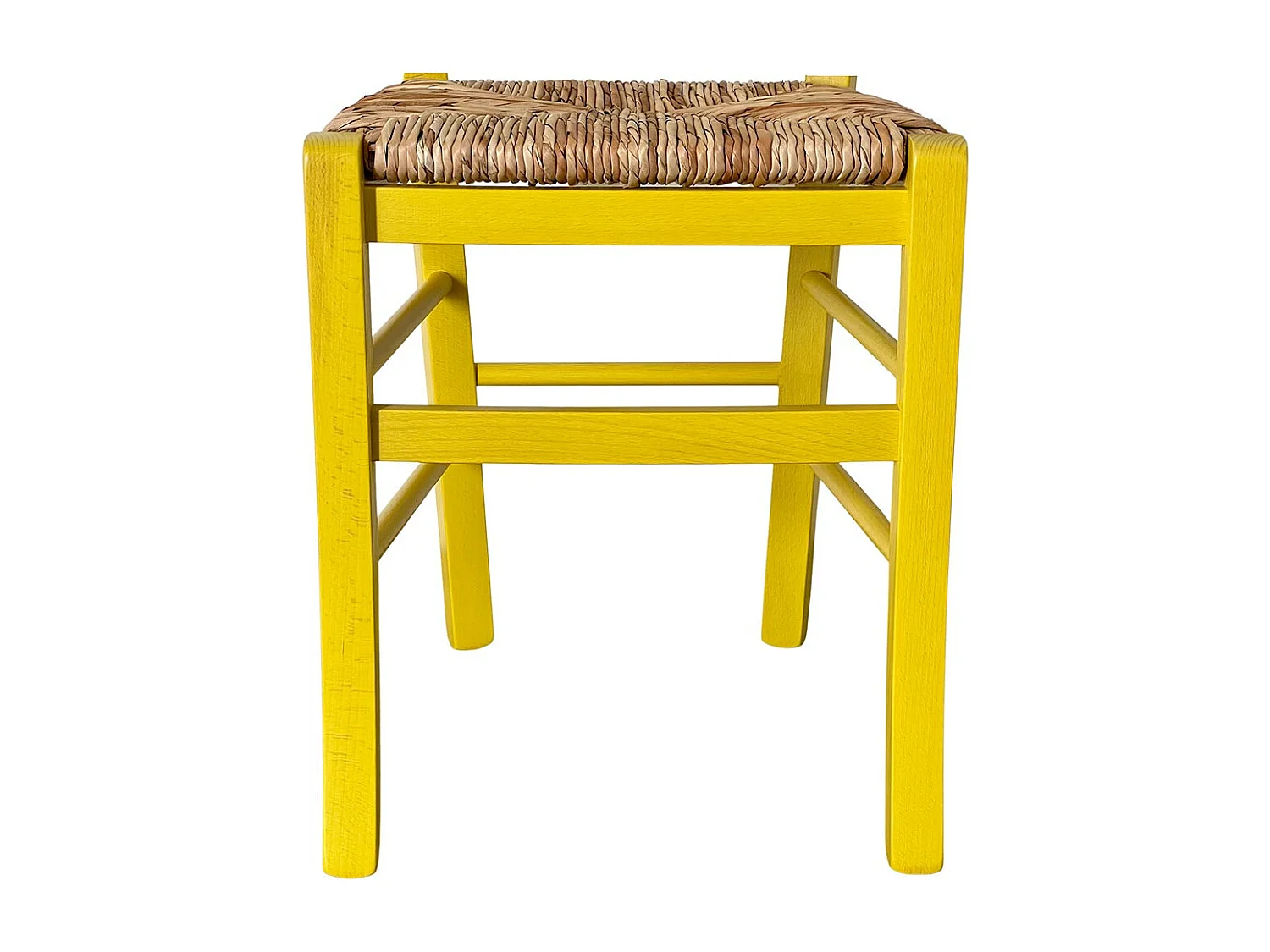 Silla veneciana amarilla de madera con asiento de paja de arroz
