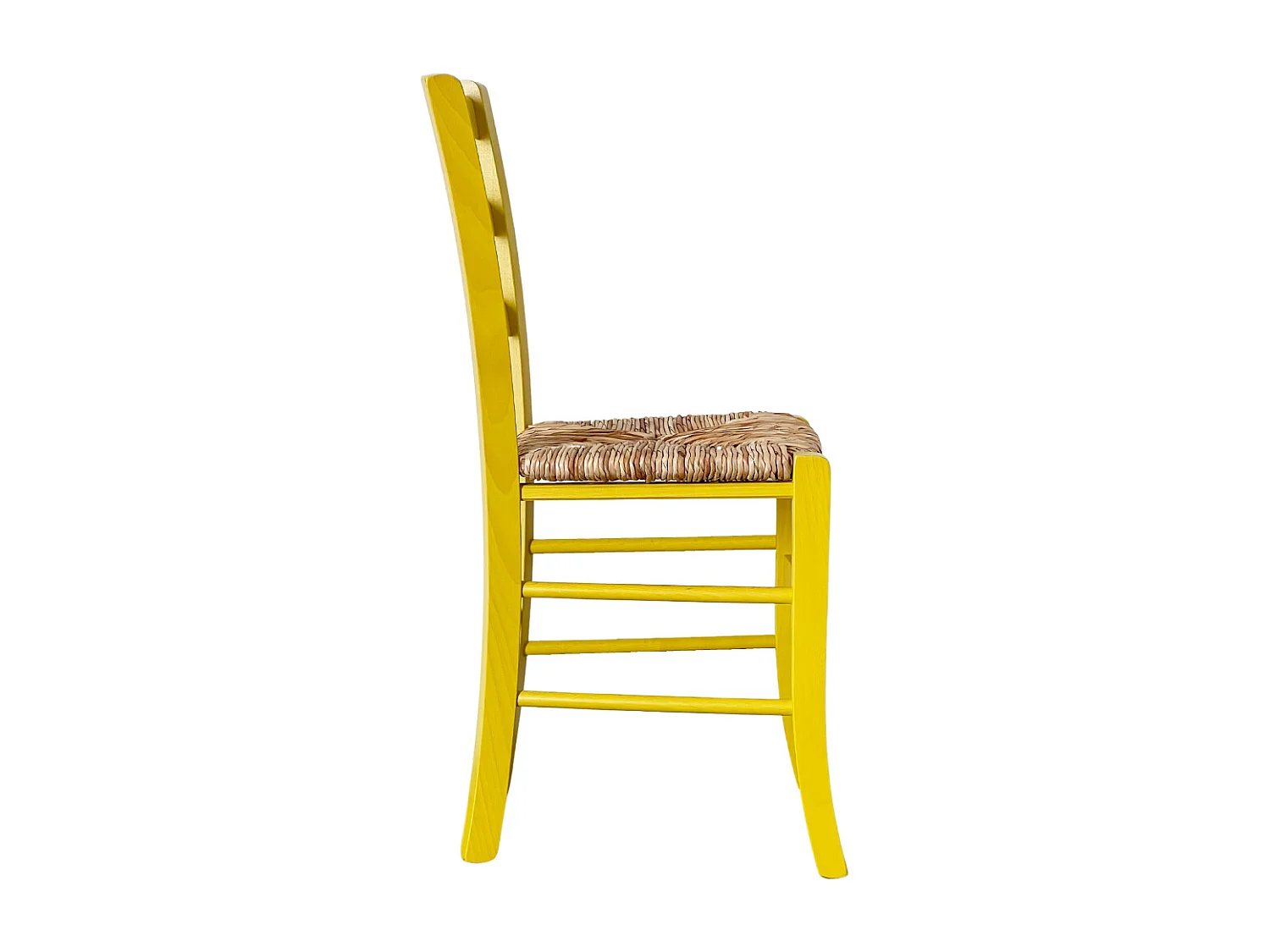 Silla veneciana amarilla de madera con asiento de paja de arroz