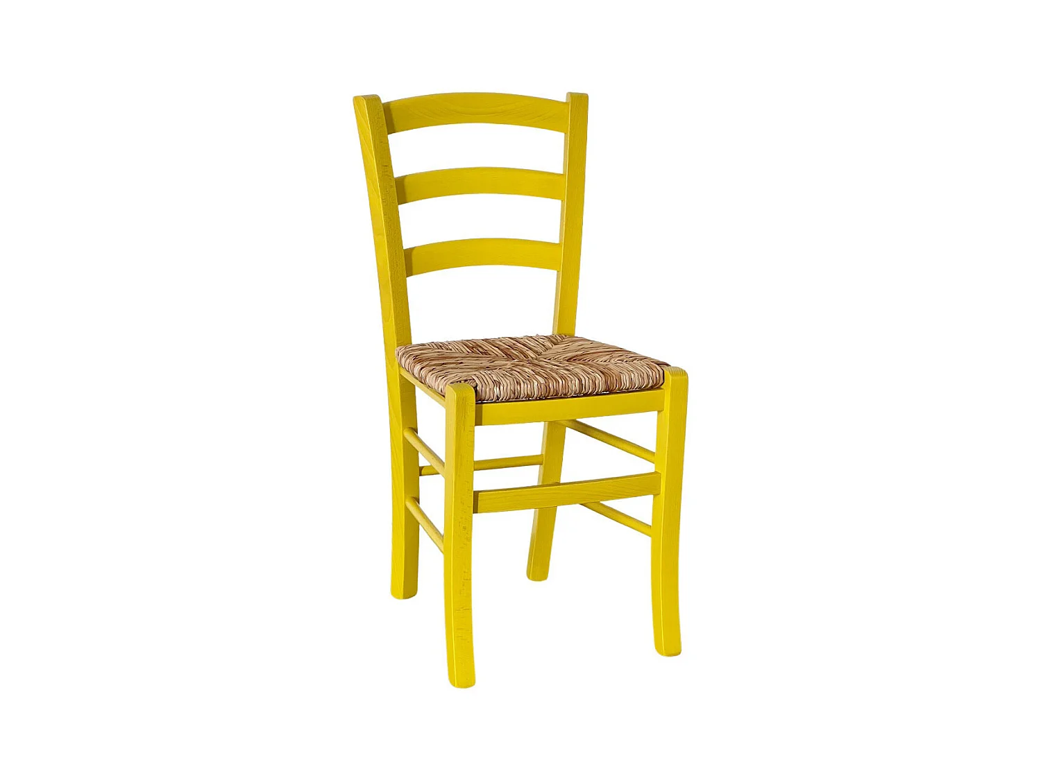 Chaise en bois jaune de Venise avec assise en paille de riz