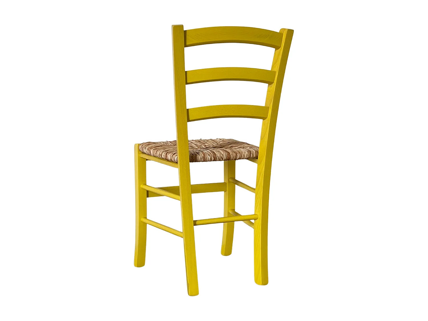 Chaise en bois jaune de Venise avec assise en paille de riz