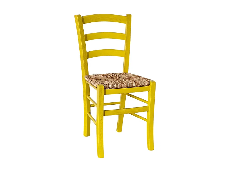 Chaise en bois jaune de Venise avec assise en paille de riz